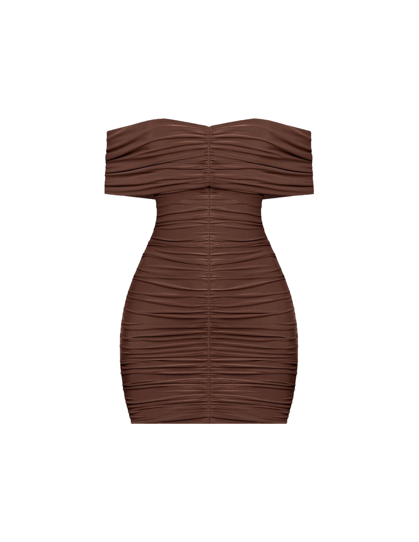 Cocoa Ruched Off the Shoulder Mini
