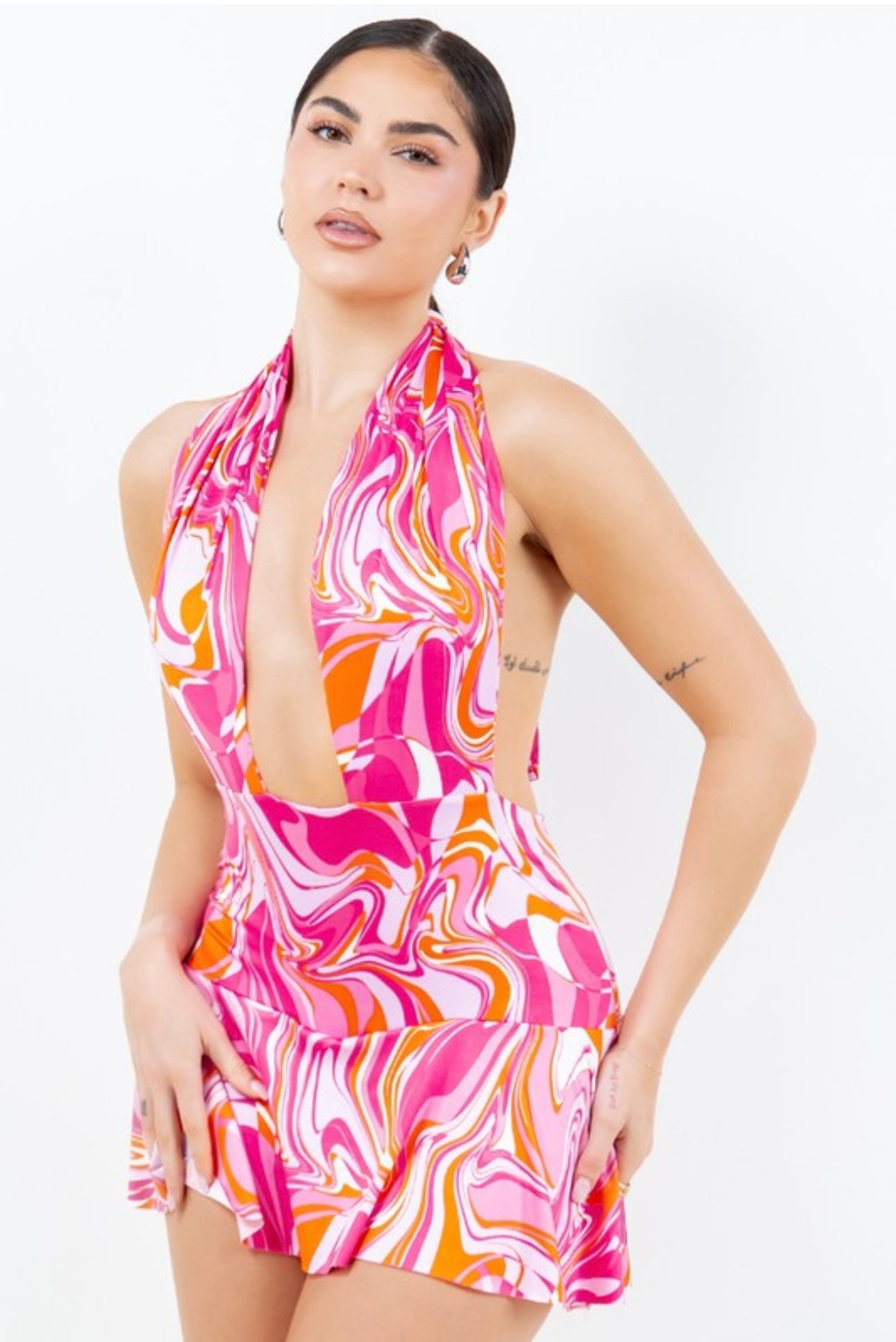 (Plus size Available) Groovy Multi color Romper Mini Dress
