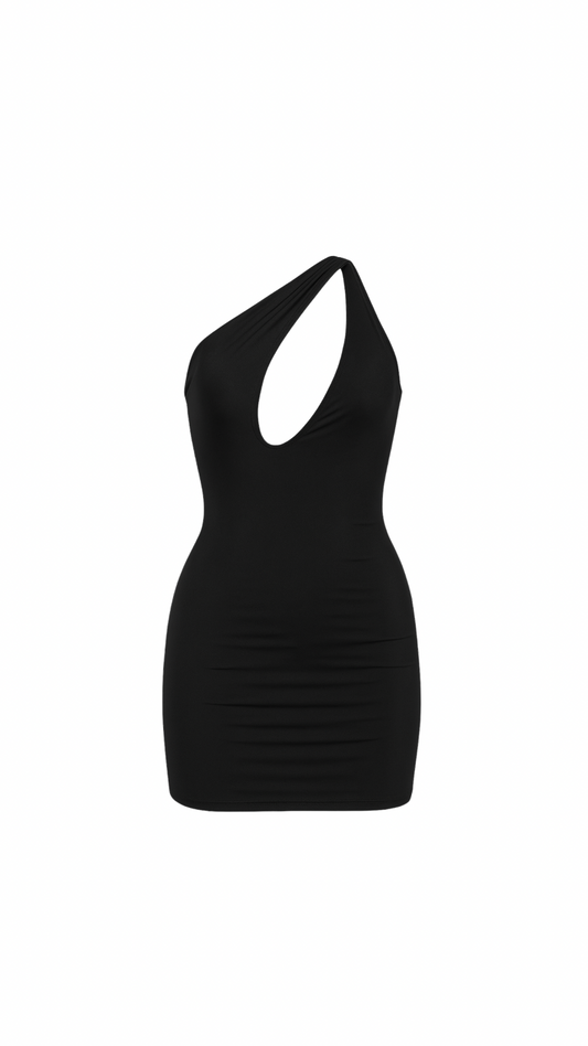 (Available in Plus size ) The Midnight Muse One-Shoulder Mini Dress