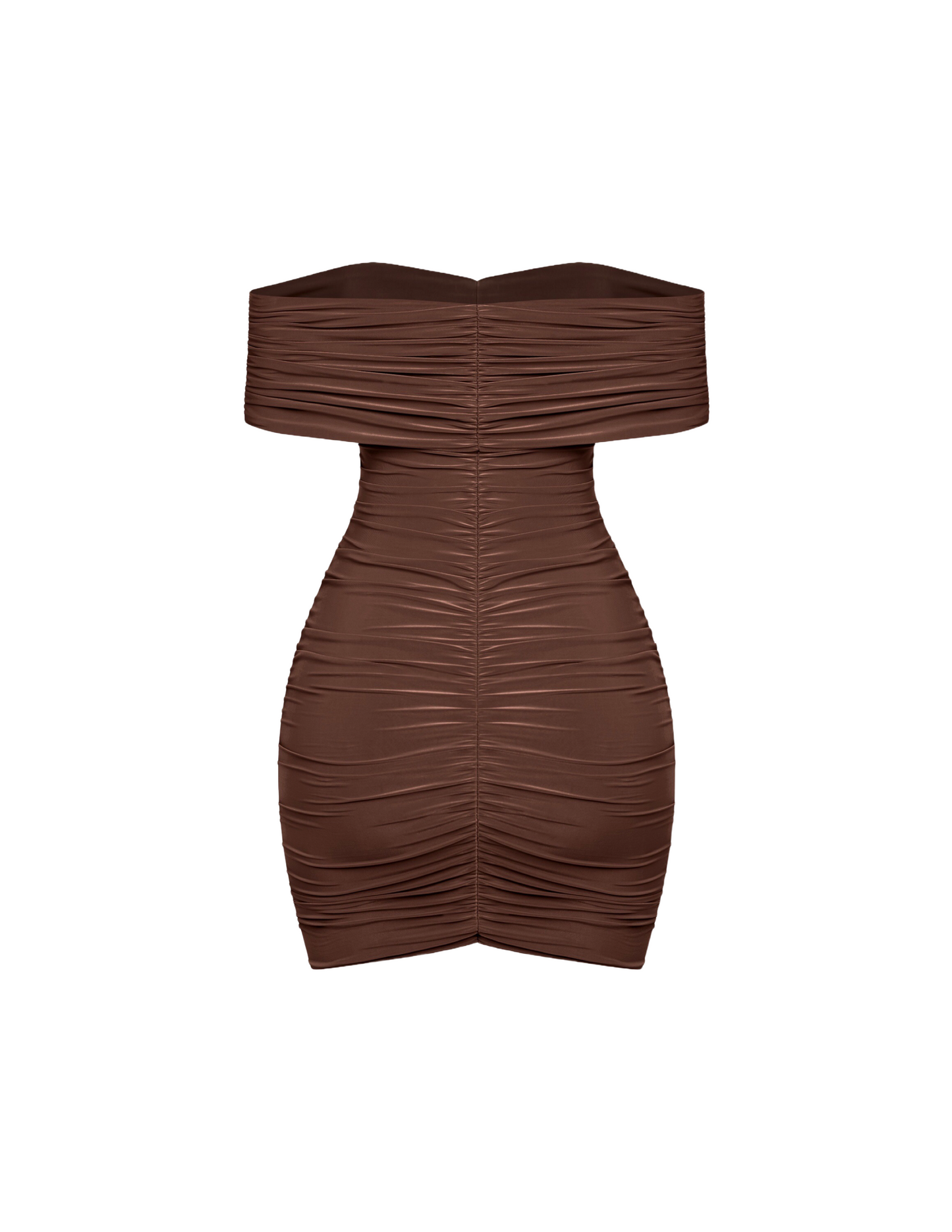 Cocoa Ruched Off the Shoulder Mini